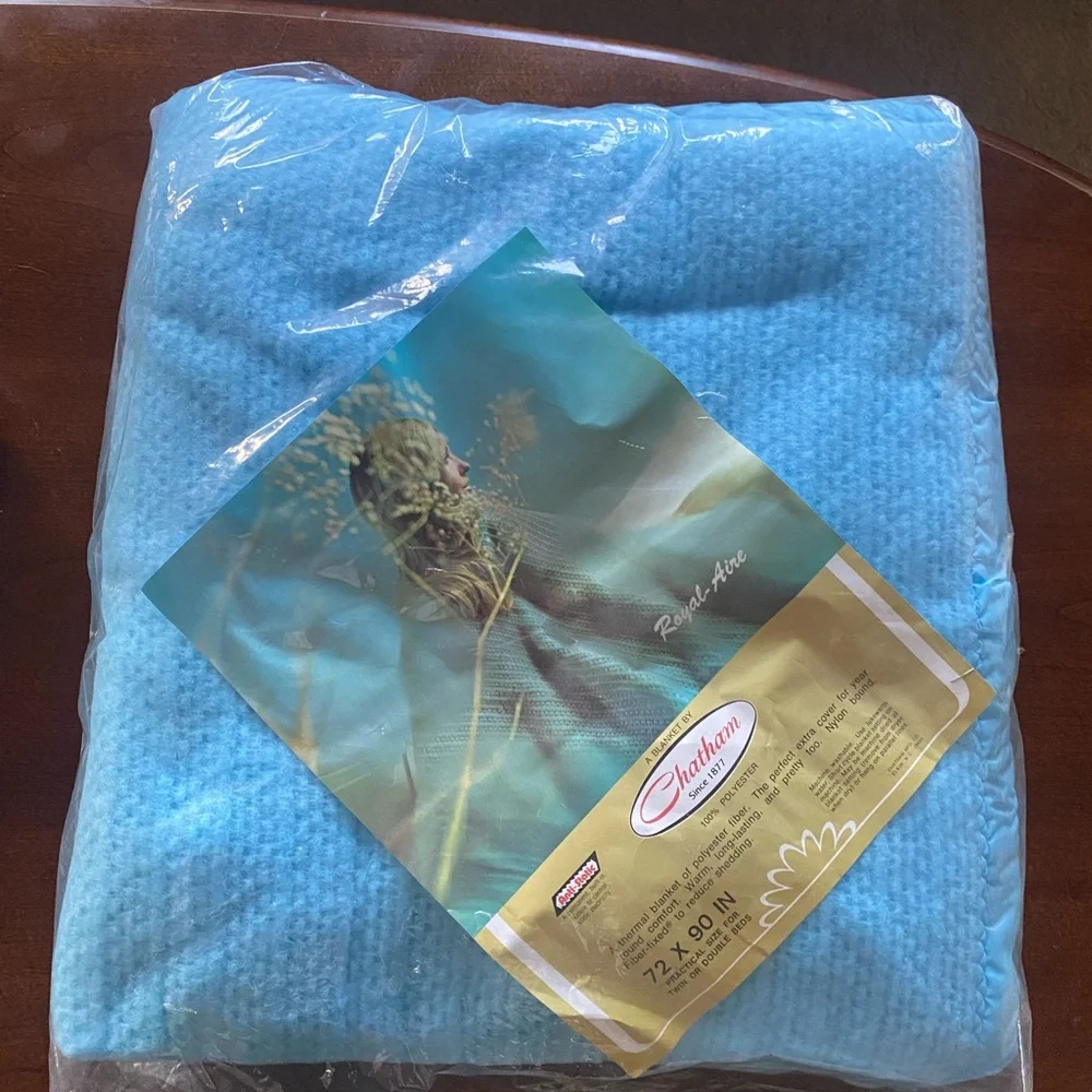 NOS Vintage Chatham Thermal Blanket Blue Royal Aire‎ Double Twin 72x90 Warm